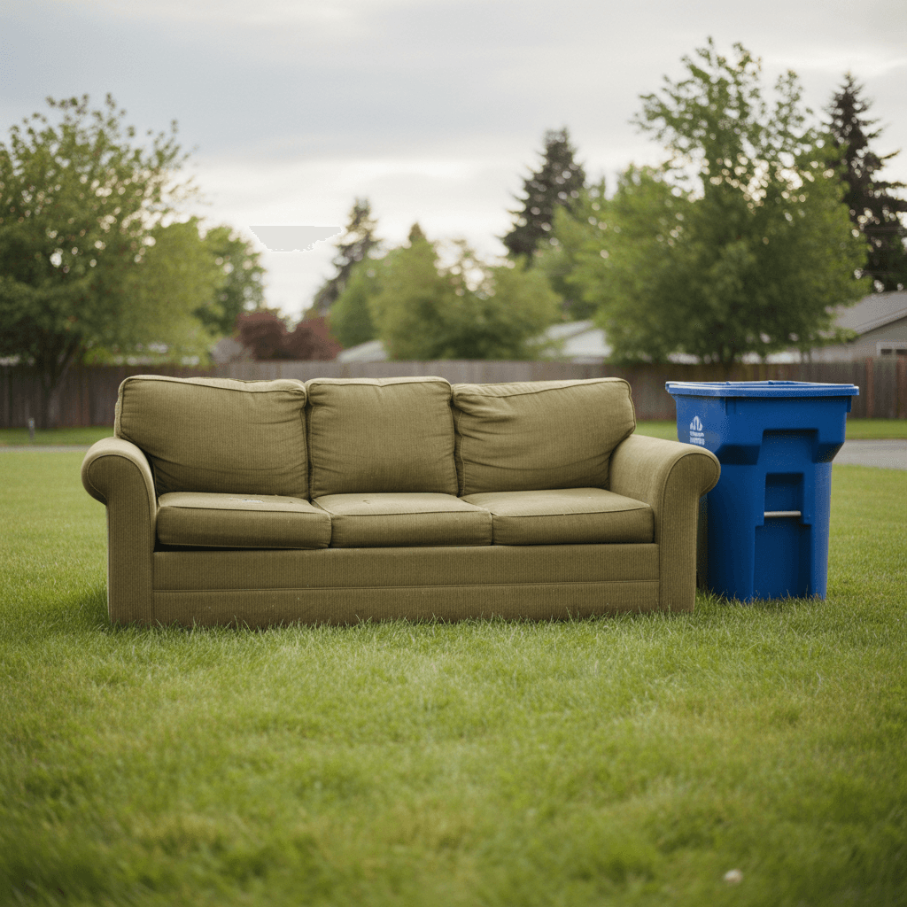 A single sofa on a lawn